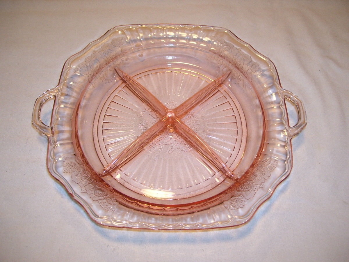 Vintage Pink Depression Glass Mayfair Open Rose 4 Part Divided Relish