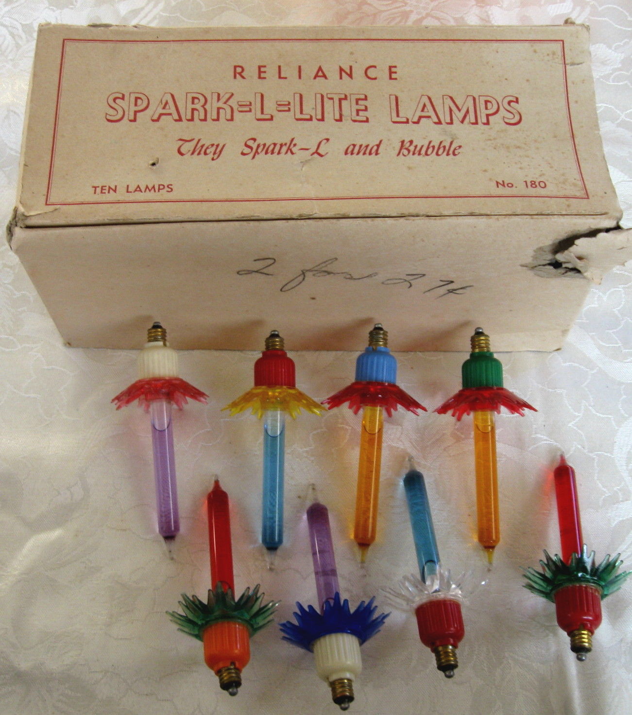 Vintage Reliance SparkleLite Bubble Light Christmas Lamps Original Box