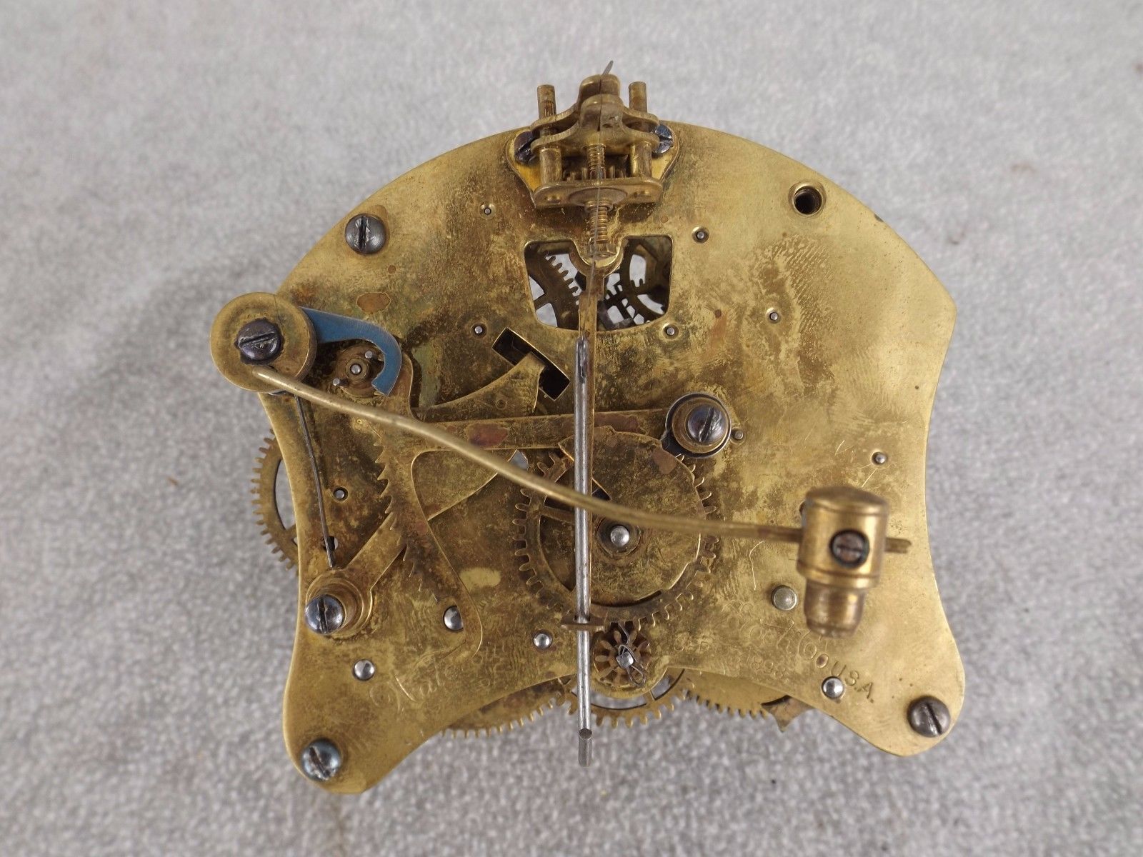 1800S ANTIQUE WATERBURY MANTLE SHELF CLOCK MOVEMENT & HANDS CLOCK PARTS