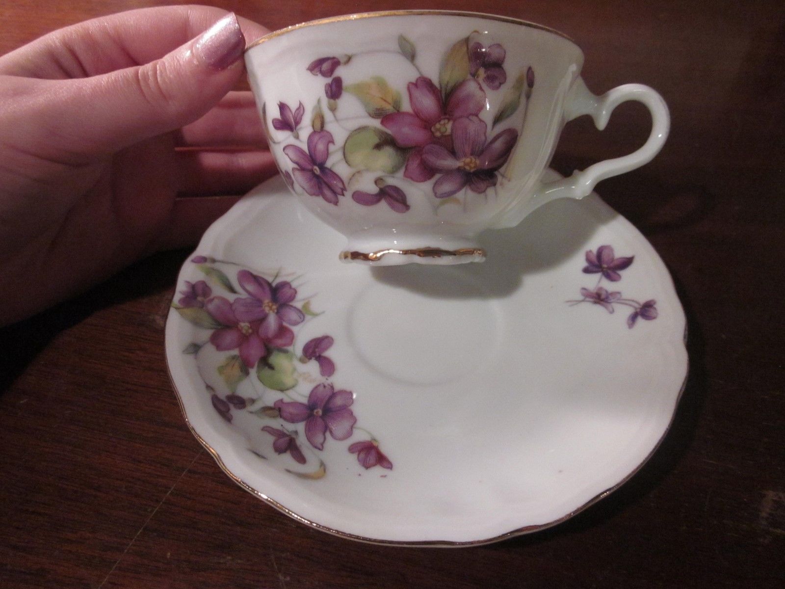 Vintage Royal Sealy China Japan Tea Cup & Saucer, Violet Flowers and Gold Trim Antique Price