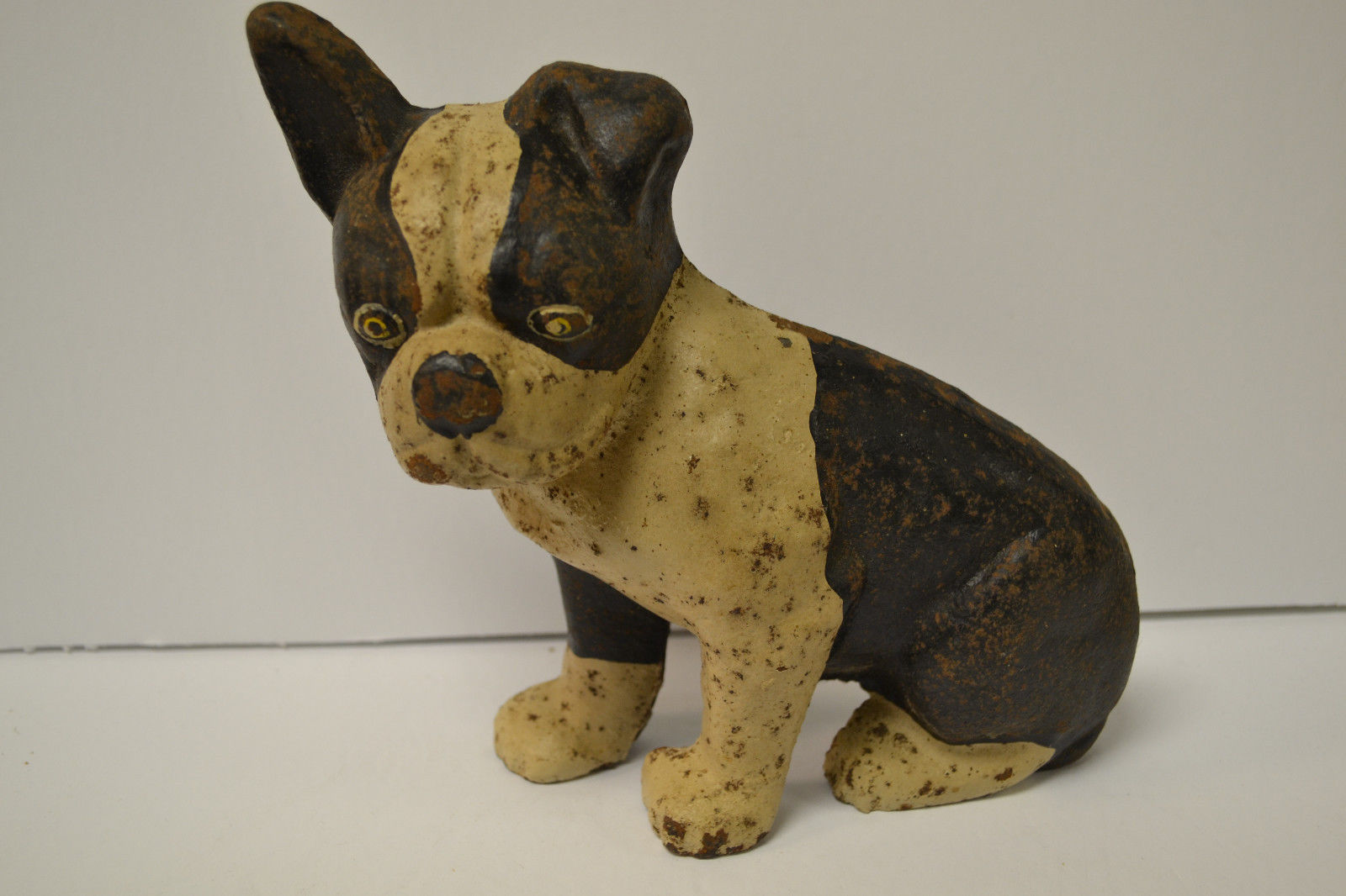 Antique c1895 Cast iron Dog doorstop White & Black Floppy Eared Terrier Bulldog Antique Price