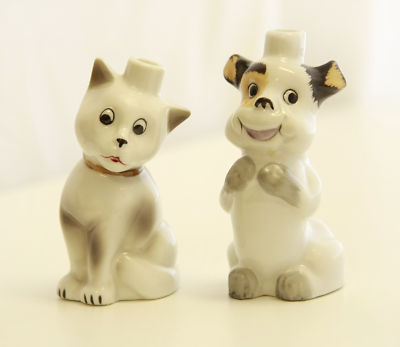 Occupied Japan Cat & Dog bottle vase pair - 1945- 