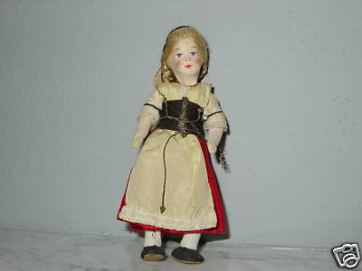 Adorable Doll Clothes on Adorable Antique Vintage 5  Cloth Doll Original Clothes Completed
