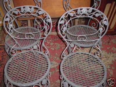 Antique Metal Furniture on Fab 4 Vintage Old Wrought Iron Chairs Flowered Vine Completed