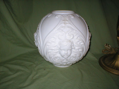 Antique  Lamp on Antique Milk Glass Baby Face Oil Lamp Shade