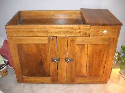 Gossip Bench Telephone Table on Antique Wooden Double Dry Sink Porcelain Knobs Completed