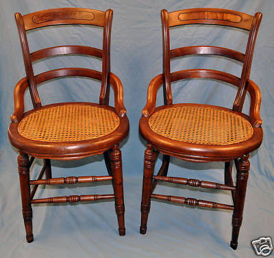 Cane Chairs Antique on Antique American Walnut Cane Chairs  Pair  Burled Backs Completed