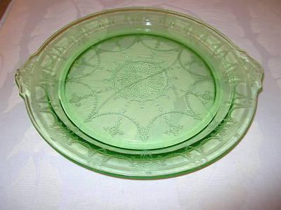 Antique Yellow Ware on Green Depression Glass Serving Plate Cameo Completed