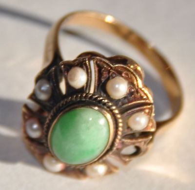 Antique Jade Jewelry on Vintage Antique Gold Jade And Pearls Ring Completed