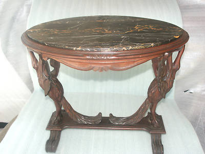 Antique Marble  Furniture on Vtg Antique Carved Swan Marble Top Table Victorian   Nr Completed