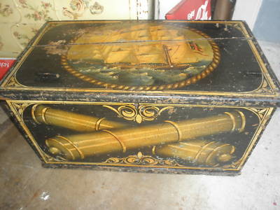 Antique Nautical Furniture on Antique Nautical Painted Trunk Chest Ship Cannons Completed