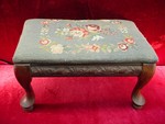 ANTIQUE WOODEN EMBROIDERED SEWING STOOL Needlepoint Completed