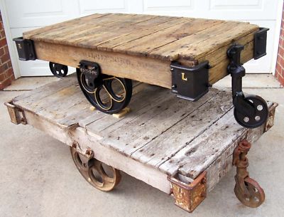 INDUSTRIAL VINTAGE WOODEN INDUSTRIAL FACTORY CART GREAT AS A