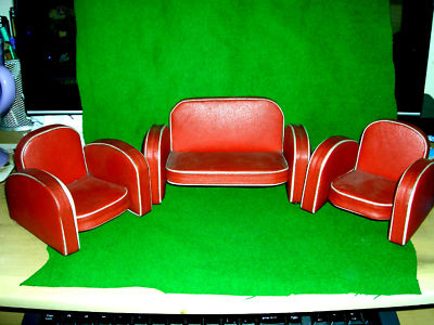 Furniture Design Apprenticeship on Vintage Art Deco Red Miniature Apprentice 3 Piece Suite Completed
