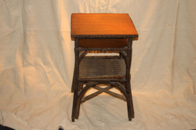 Antique Wicker Furniture on Antique Wicker And Oak Telephone Stand With Stool Completed