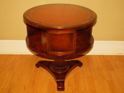 Leather Furniture Center on Antique Leather Top Round Center Hall End Drum Table Nr Completed