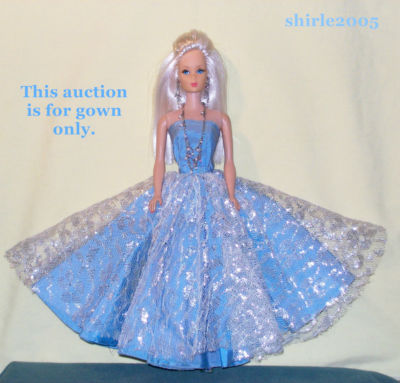 Antique Doll Clothes on Barbie Vtg Clothes  Wow  Antique Blue   Silver Gown Old Completed