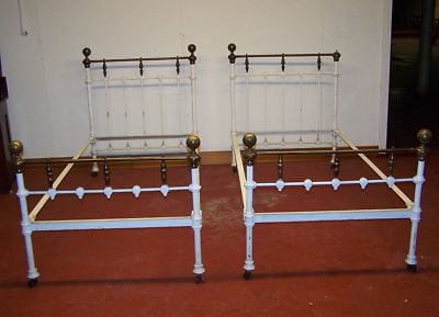 Antique Iron Beds Ebay on Pair Of Antique Twin Beds Cast Iron W Brass Casters Completed