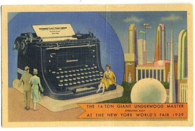 Antique Underwood Typewriter on 1939 Color Underwood Typewriter Advertising Card New York World S Fair