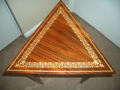 Vintage Inlaid Triangle Wood Wooden Italian End Side Corner Desk Table 