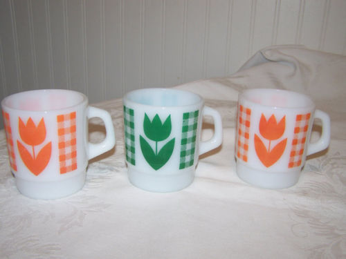 joe   Termocrisa Stackable Flower Glass Mugs Retro cup Tulip ranger Milk Gingham Vtg vintage