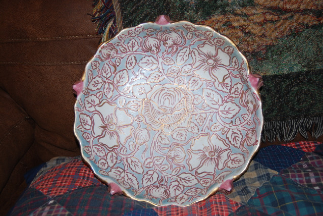 Gorgeous 14-in Bowl, numbered edition, hand-painted blue, pink a