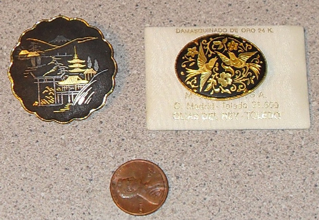 damascene pins gold inlay