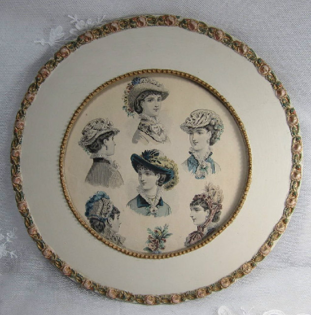 Antique Large Round Wood Picture Frame Barbola Pink Roses Rosebu