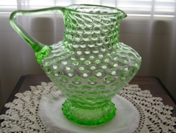 Vintage Fenton or Liberty Glass Depression Green Hobnail Applied Vintage Fenton or Liberty Glass Depression Green Hobnail Applied