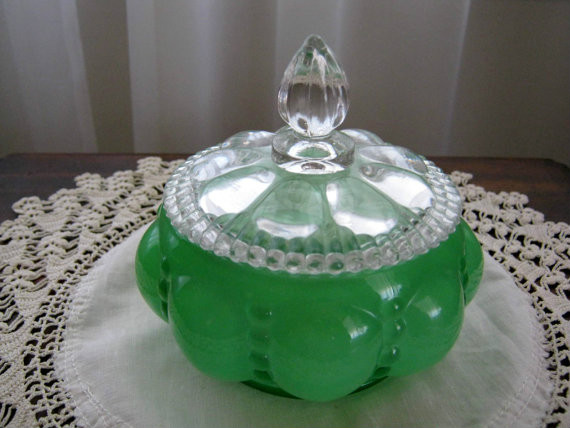 Vintage Very Rare Circa 1940 Depression Glass Fenton Green Beade Vintage Very Rare Circa 1940 Depression Glass Fenton Green Beade