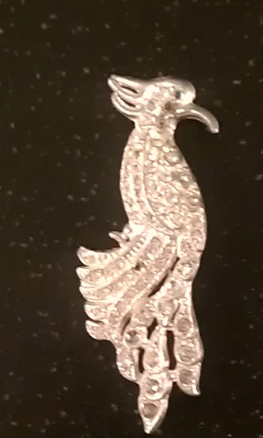 Vintage Art Deco Pave Rhinestone Peacock Brooch, in Pot Metal Vintage Art Deco Pave Rhinestone Peacock Brooch, in Pot Metal