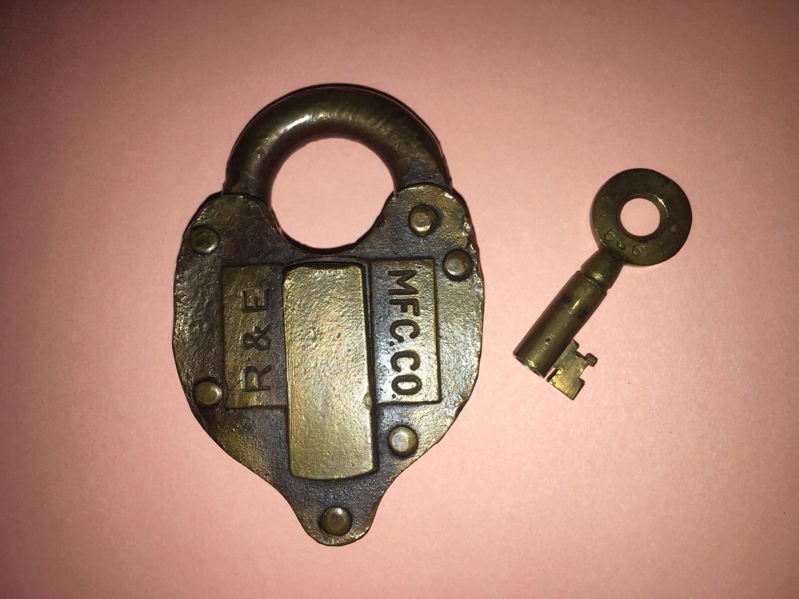 Antique R&E MFG CO Padlock All Brass Lock w/ Key Antique R&E MFG CO Padlock All Brass Lock w/ Key