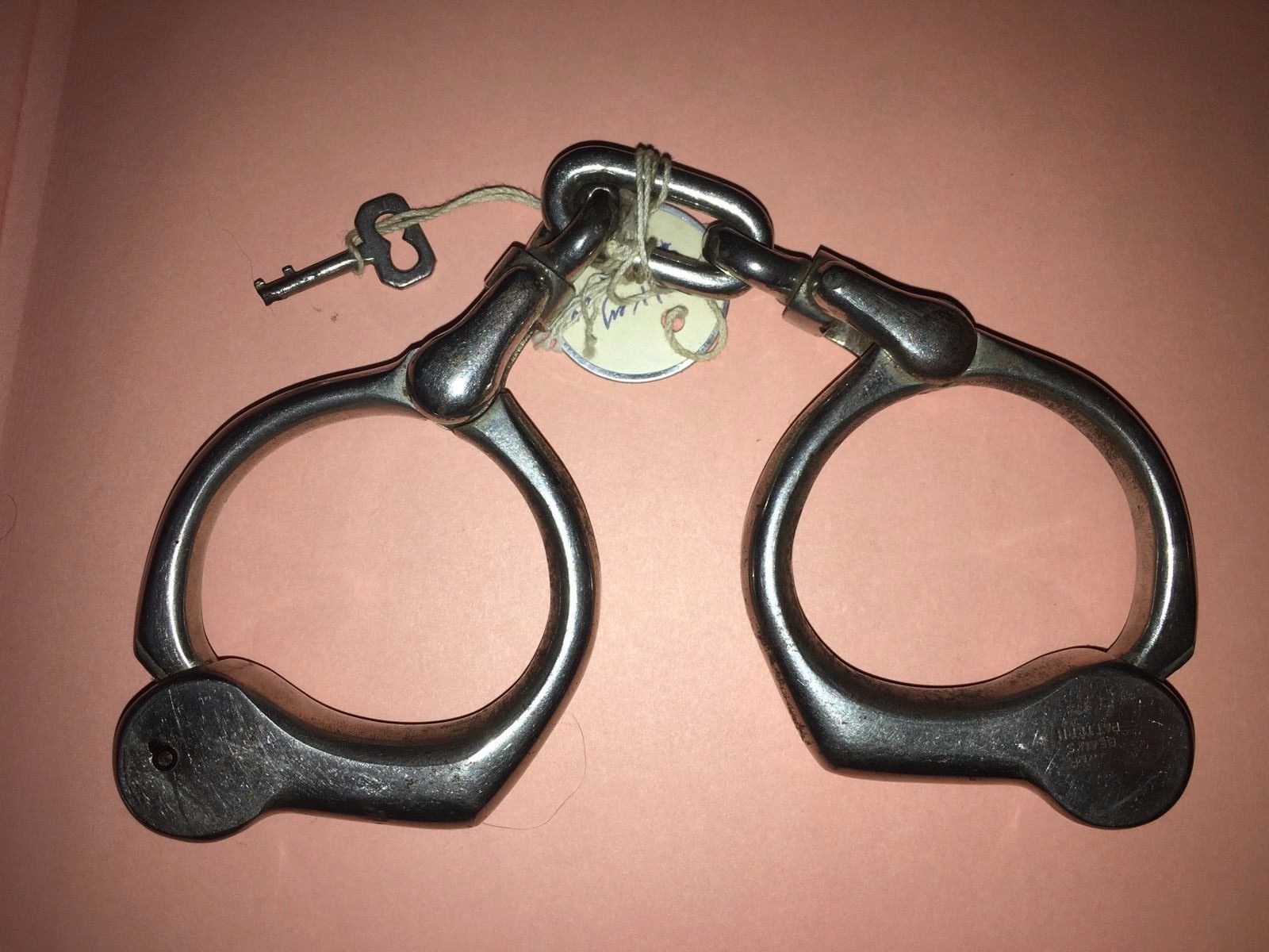 Antique Vintage Tower Bean Pattern Handcuffs with key Antique Vintage Tower Bean Pattern Handcuffs with key