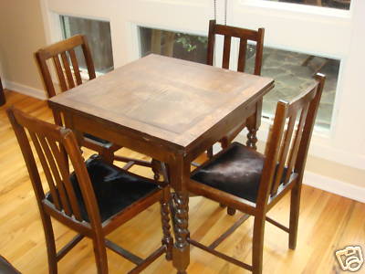 Barley Twist English Oak Draw Leaf Pub Table Chairs