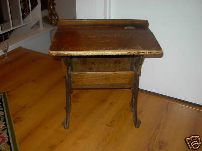 ANTIQUE CHILDRENS SCHOOL DESK, WITH WROUGHT IRON LEGS -- Antique ANTIQUE CHILDRENS SCHOOL DESK, WITH WROUGHT IRON LEGS - ANTIQUE CHILDRENS SCHOOL DESK, WITH WROUGHT IRON LEGS -- Antique