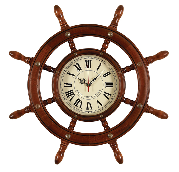 21" Ship Wheel Clock Nautical Maritime Decor Boat Clock Antique
