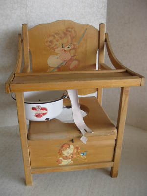 1950 S Antique Wooden Potty Chair Columbian Porcelain Antique