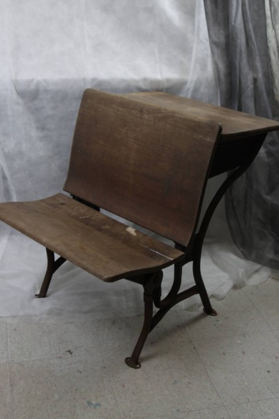 L216 30s American Seating Co Chicago 2 Wood School Desk Antique