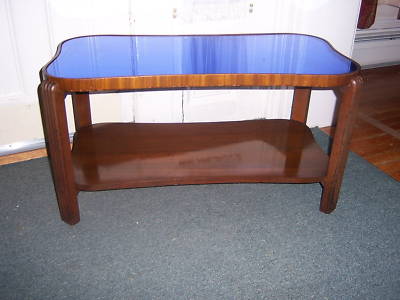 Vintage 1950 S Art Deco Blue Mirror Glass Coffee Table Antique Vintage 1950 S Art Deco Blue Mirror Glass Coffee Table