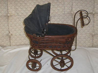 antique wicker doll stroller