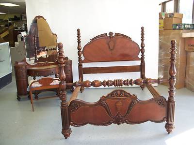 Antique 1920 Bedroom Set Victorian Bed Vanity Mahogany