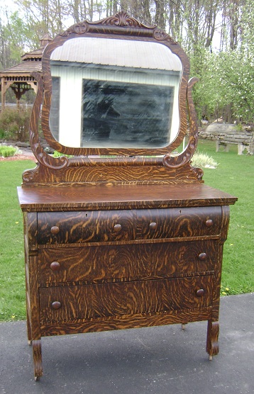 Beautiful Antique Grained Tiger Oak Dresser Mirror Antique