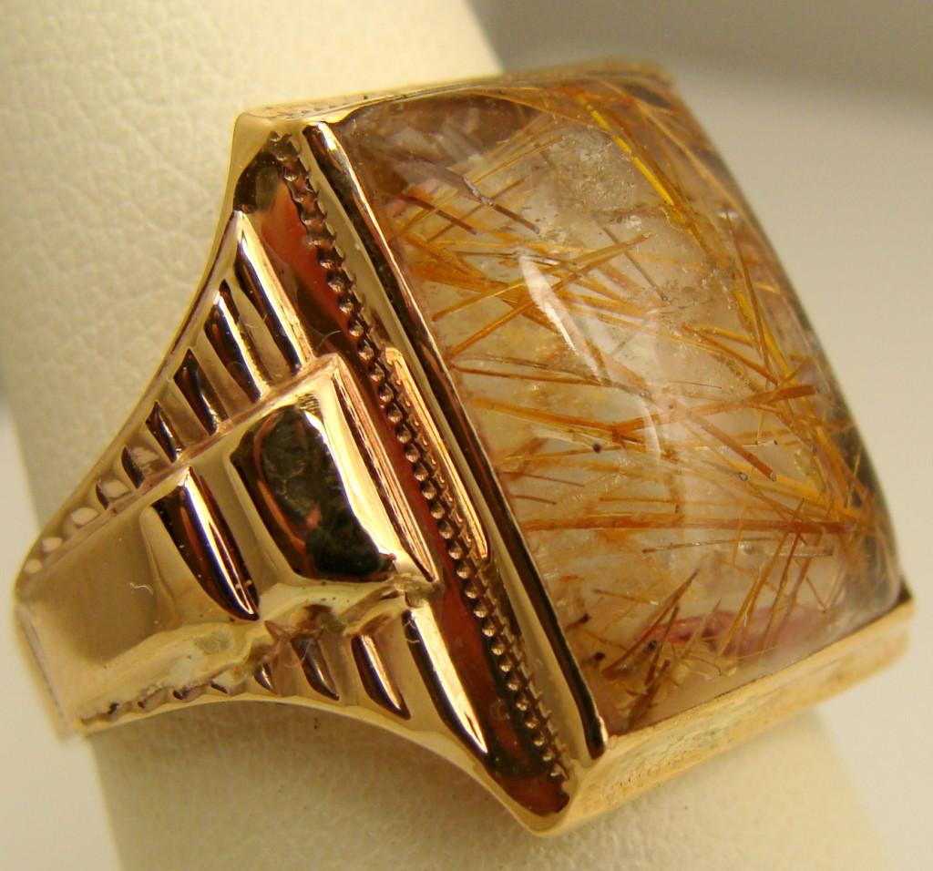 Mens Antique Vintage Ring Rutilated Quartz 10k Gold Antique Price