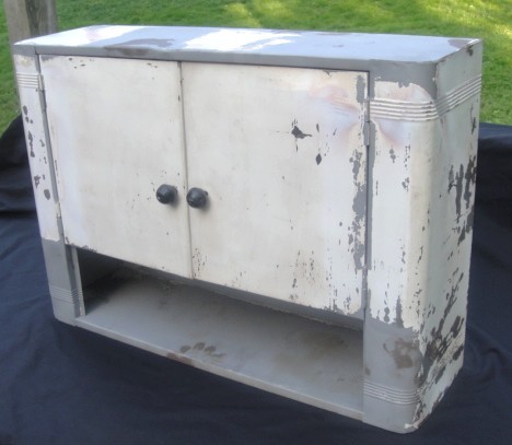 Vintage Art Deco Metal Wall Cabinet Chippy Paint Antique