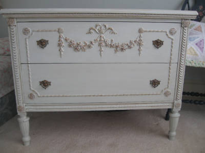 Barbola Gesso Roses Swags Sligh Dresser Original Pulls Antique