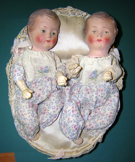 Antique Mechanical Twin Baby Dolls in Basket erly 1900s ...