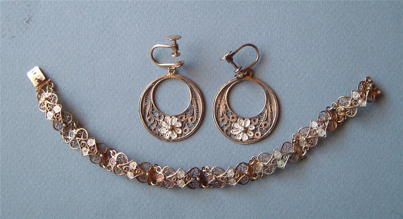 Antique German Silver 800 Bracelet & Earrings Set Antique Price