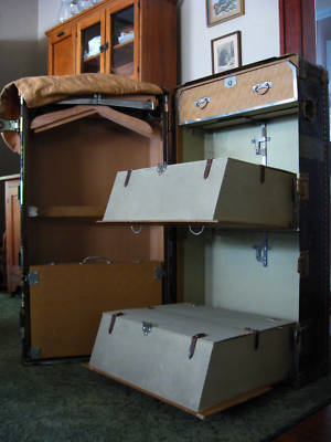 Hartmann Antique Wardrobe Steamer Trunk Cushion Top Antique