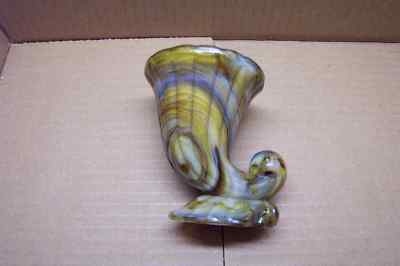 Akro Agate FREAKY COLORED Cornucopia Glass Vase WEIRD -- Antique Price