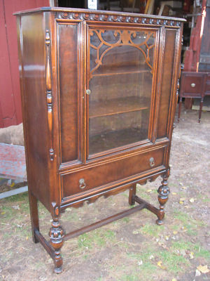 C 1920 China Cabinet William And Mary Style Glass Front Antique